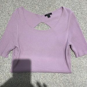 Short sleeve knit sweater cut out back